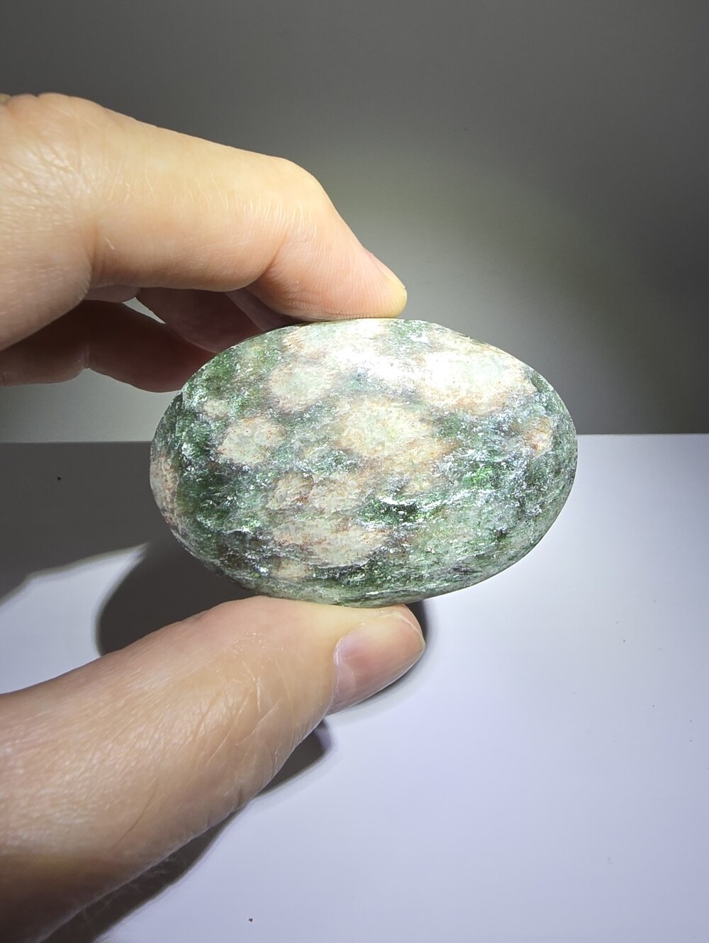 Green Lepidolite Crystal Palmstone, aka Green Lithium Mica
